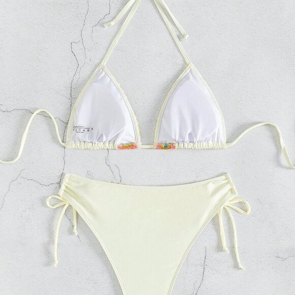 Beige Women's Beach Floral Print Halter Neck Bikini Set - Picture 6 of 8